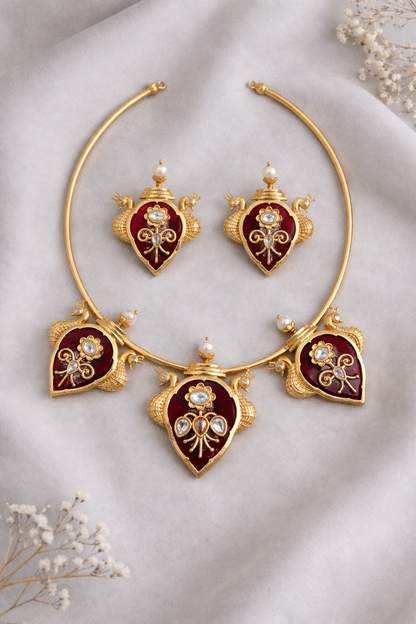 Fusion Emerald Green Enamel Hasli Necklace Set-G352100