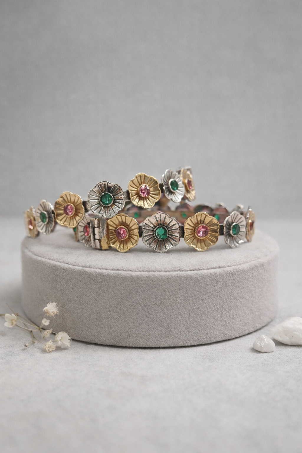 Dual-Tone Floral design German Silver Bangles(Set of 2)-G35800