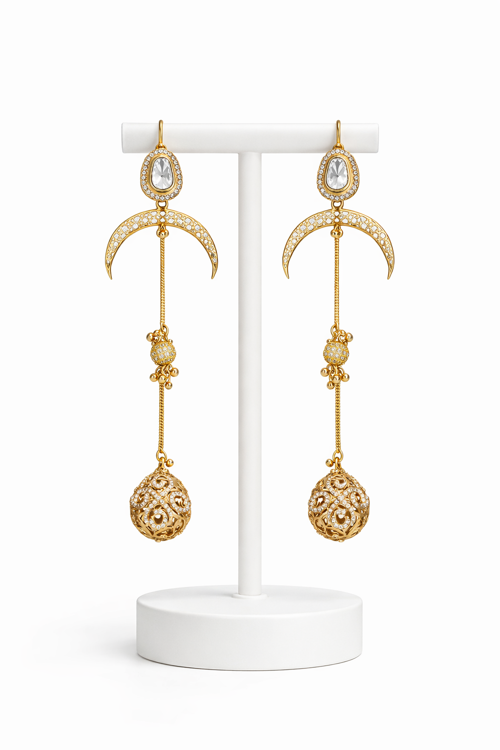 Gold-Plated Mossainte Long Kashmiri Earrings