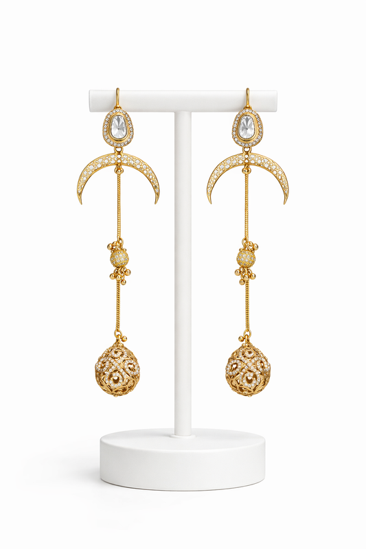 Gold-Plated Mossainte Long Kashmiri Earrings