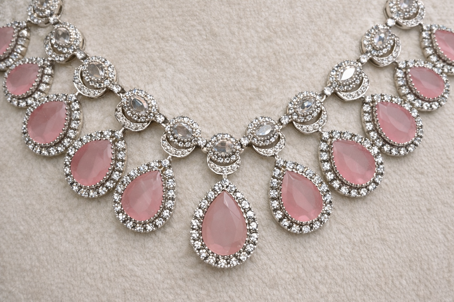 American Diamond Pink Stone Necklace Set