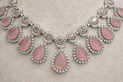 American Diamond Pink Stone Necklace Set