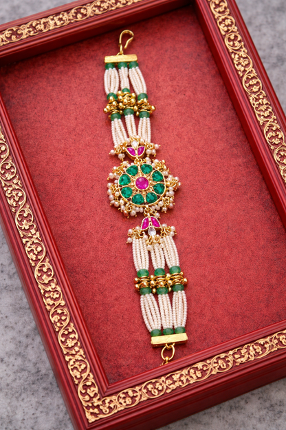 Gold Plated Kundan Pearl Bracelet-G352800