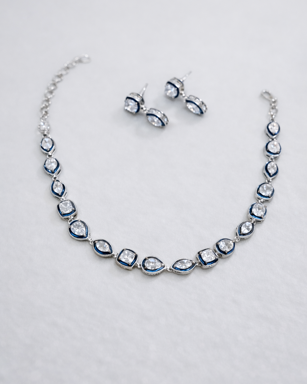 Silver-Toned Cubic Zirconia  Necklace Set-G3300