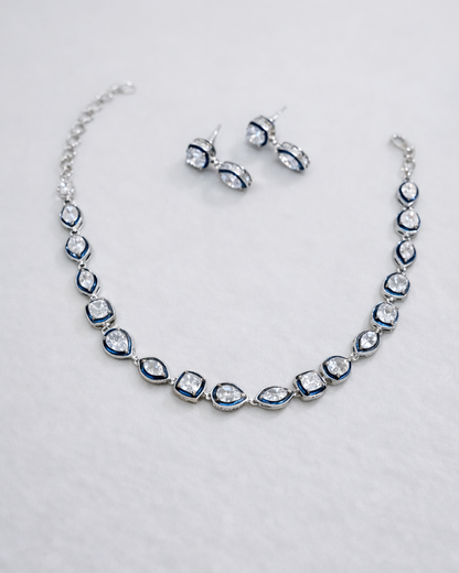 Silver-Toned Cubic Zirconia  Necklace Set-G3300