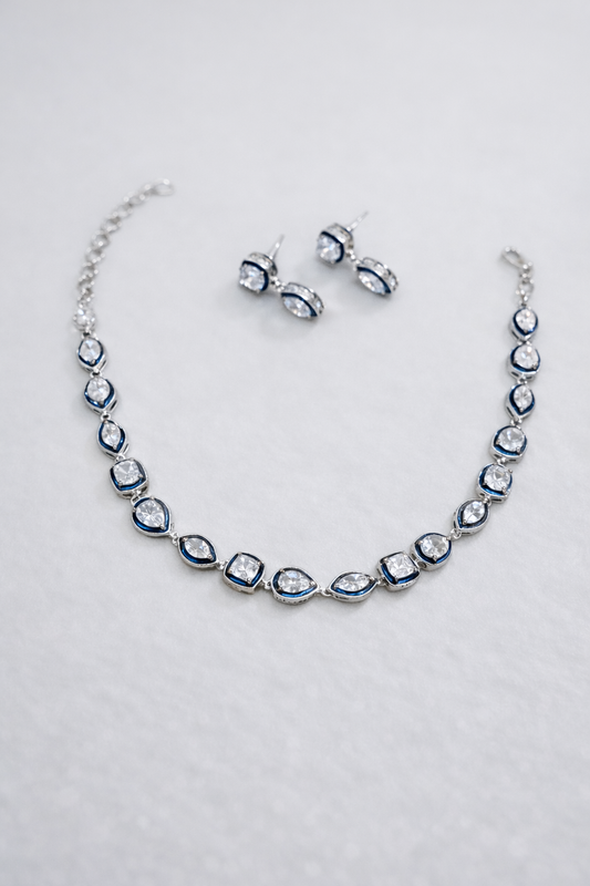 Silver-Toned Cubic Zirconia  Necklace Set