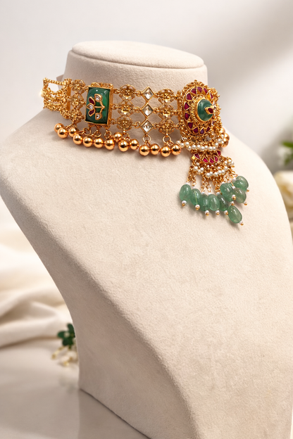 Ruby & Pearl Meena Work Choker Necklace Set