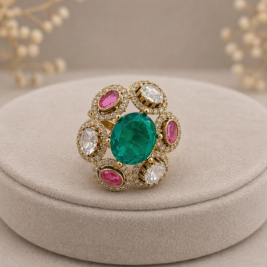 Emerald & Ruby Floral Radiance Finger Ring-G351200
