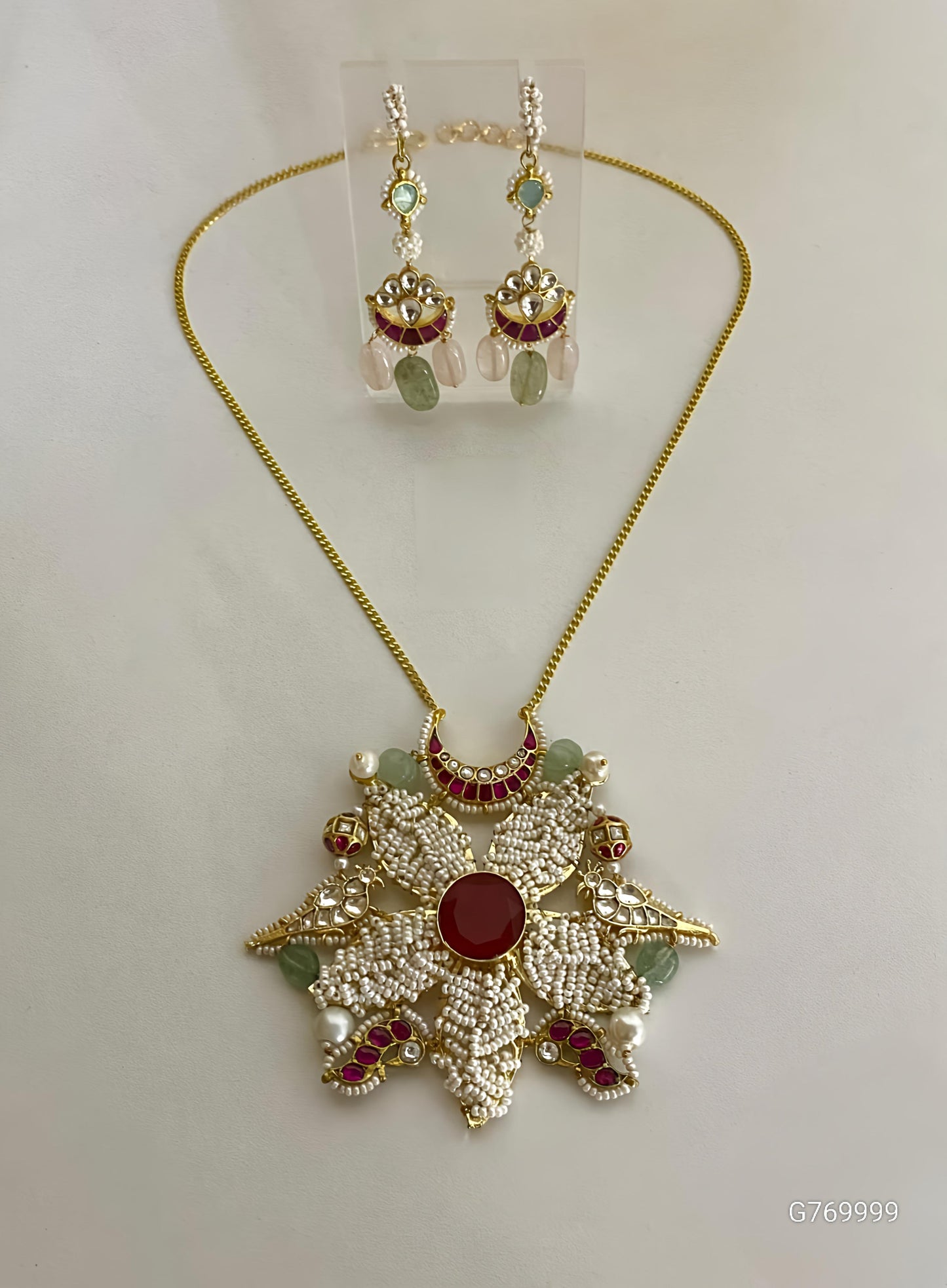 Celestial Teal & Royal Blue Kundan Necklace Set-G359400