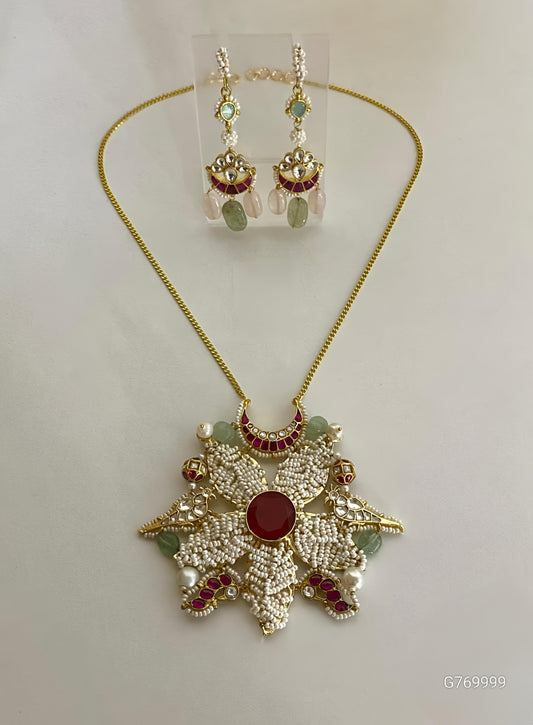 Celestial Teal & Royal Blue Kundan Necklace Set-G359400