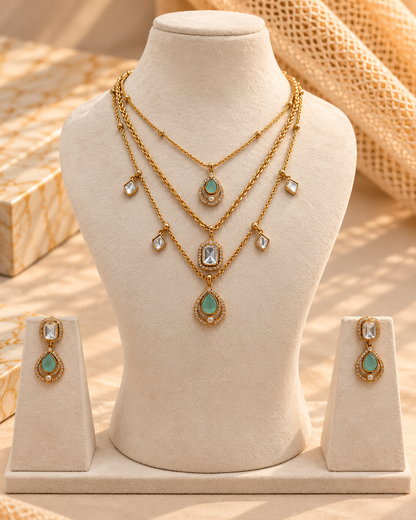 Moissanite 3-Layered Choker Necklace Set-NK2298