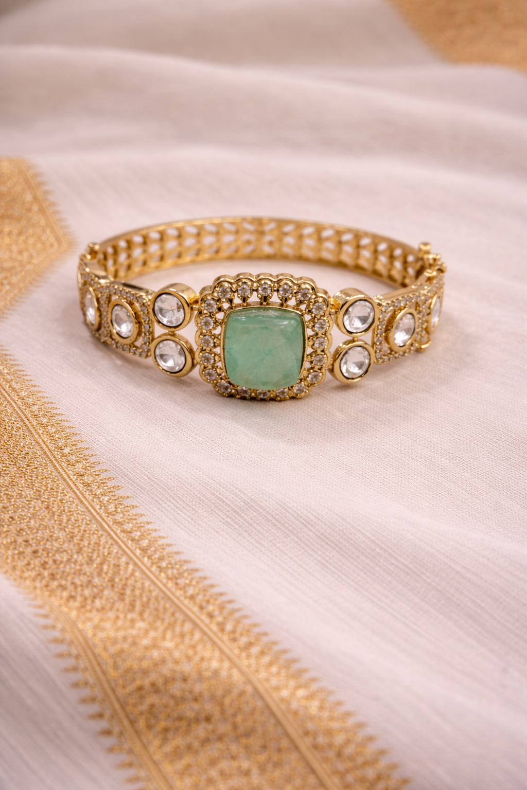 Faux Polki Gold-Toned Kada Bangle Bracelet Kada