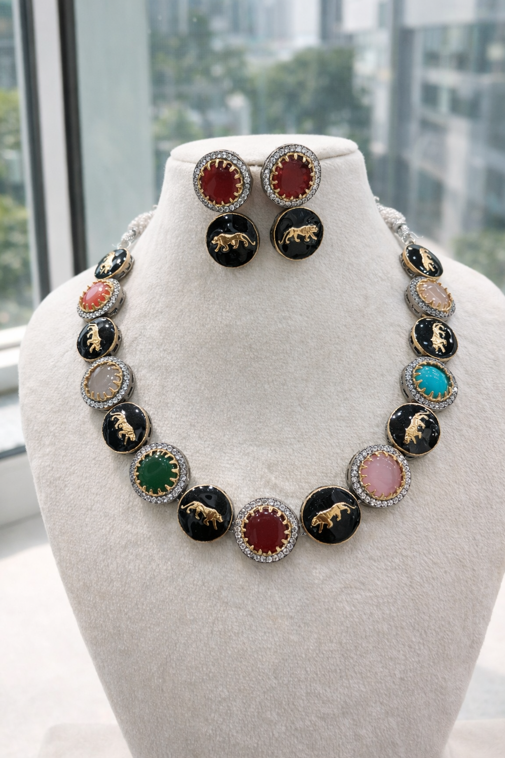 Sabyasachi Panther Motif Multicolor Necklace Set-G352200