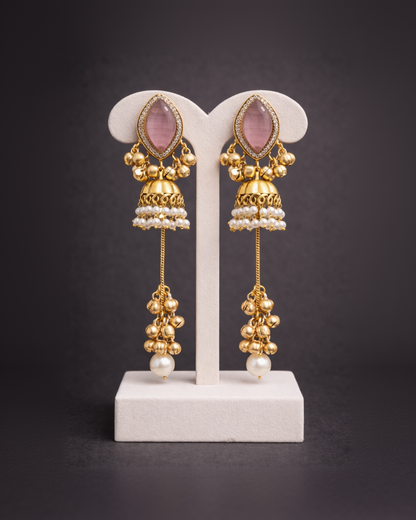 Emerald Green & Kashmiri Pearl Jhumka Earrings-G351500