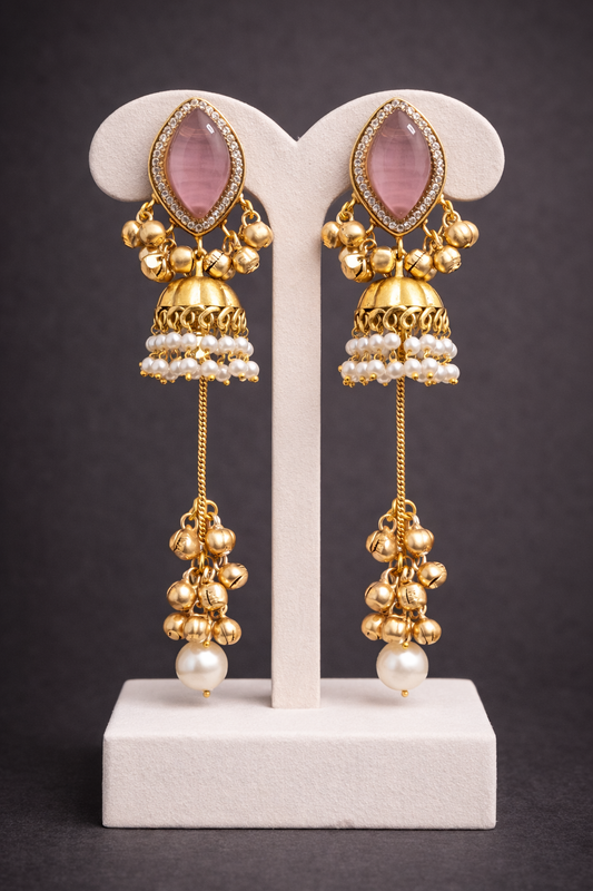 Emerald Green & Kashmiri Pearl Jhumka Earrings-G351500