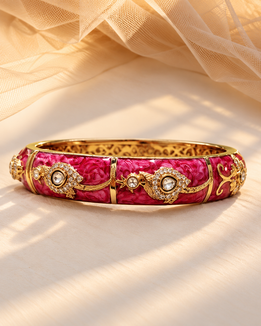 Aura Pink Enamel Statement Bangles(Set of 1)-BGL2295