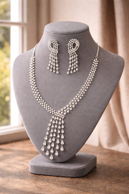 Dazzling American Diamond Tassel Necklace Set