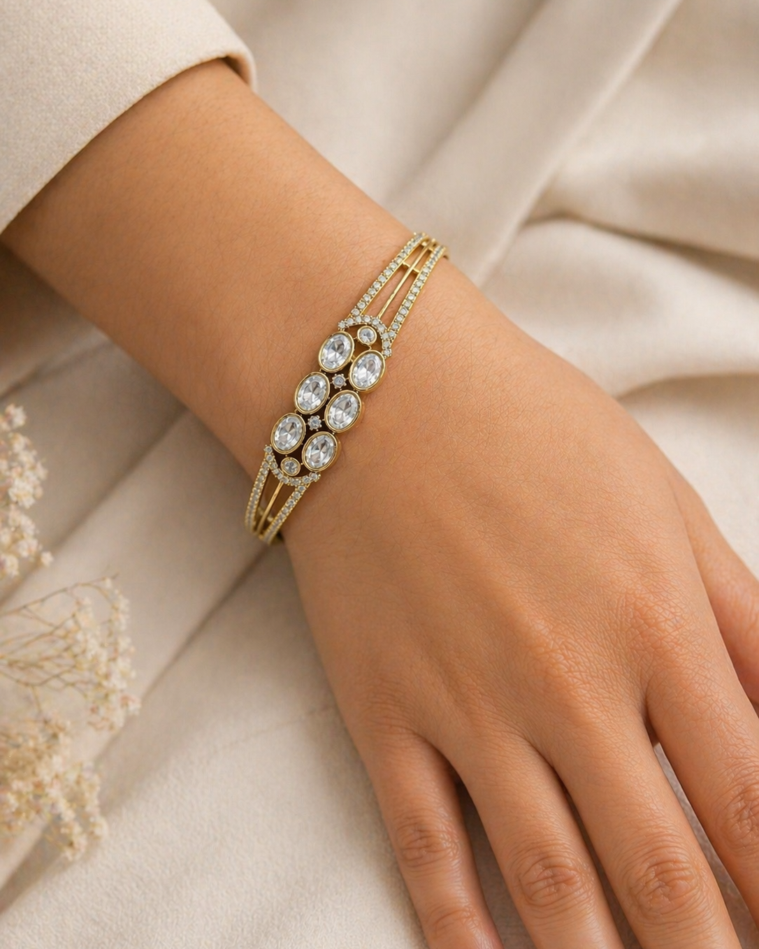 Gold-Toned Moissanite Bracelet Kada-G75800