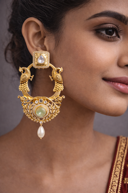 Peacock Mossonite & Mint Green Stone Drop Earrings"-G352700