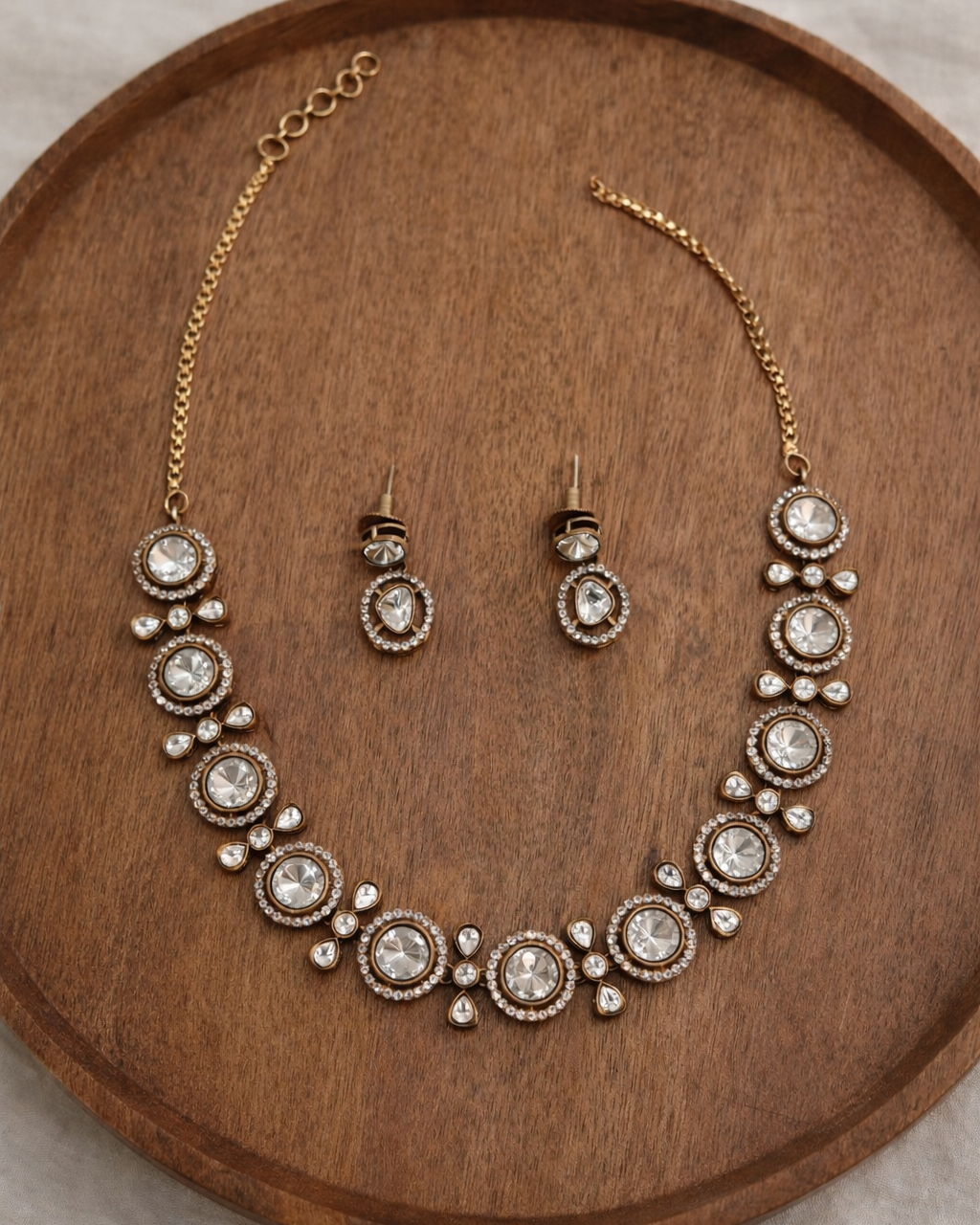 Antique Gold Plated Mossonite Necklace Set-G353200