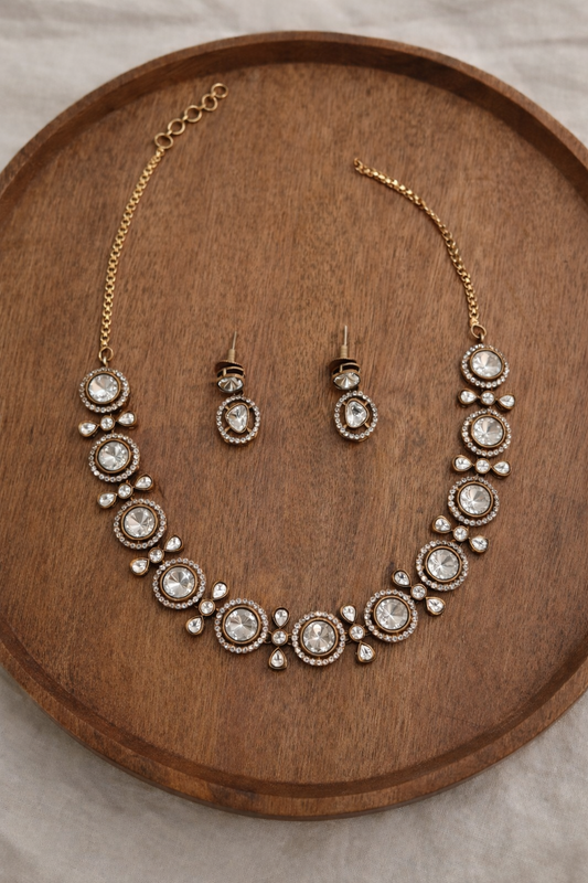 Antique Gold Plated Mossonite Necklace Set