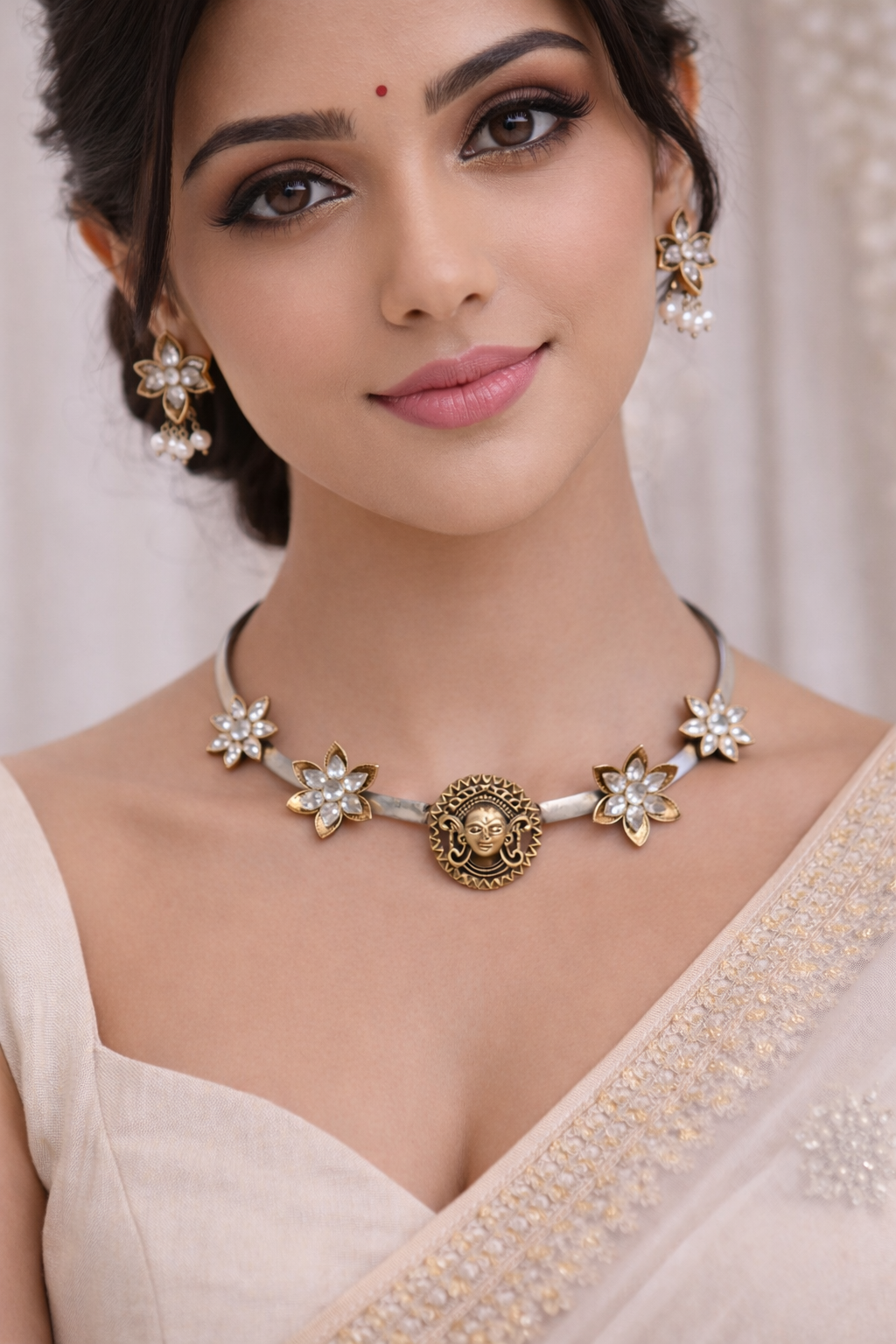 Handcrafted Oxidized Silver Hasli Jewelry Set-G351600