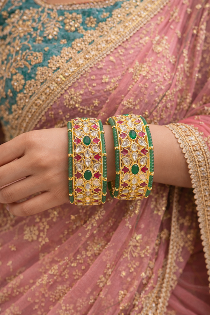 Handcrafted Jadau Kada Bangles(Set of 2)