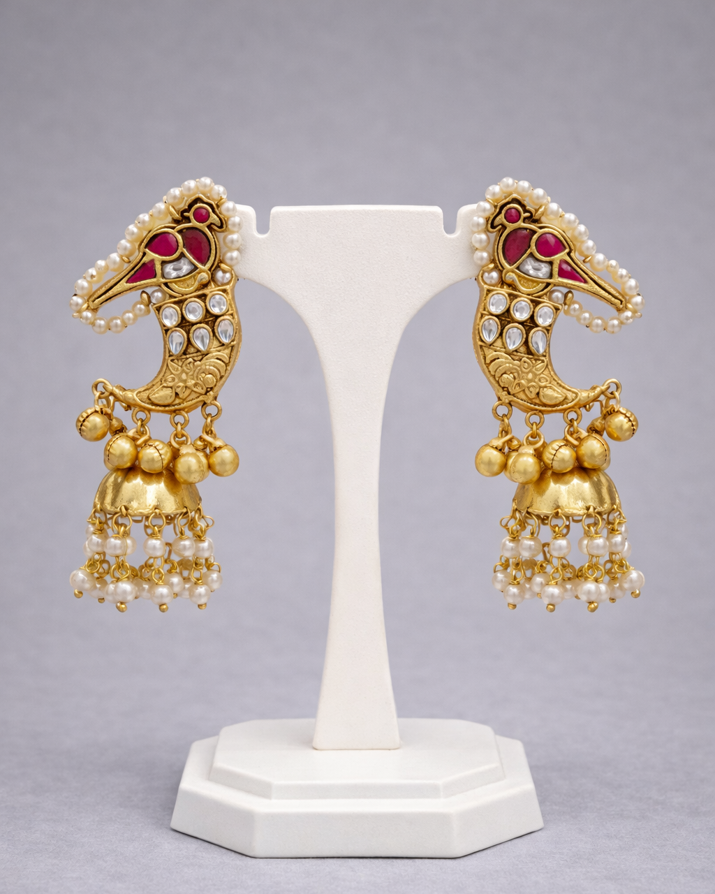 Fusion Kundan & Pearl Peacock Jhumka Earrings-G351000