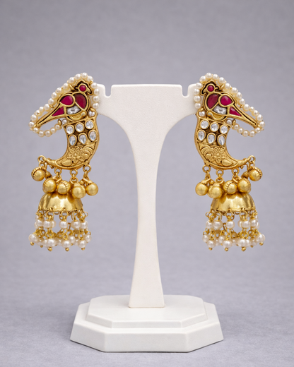 Fusion Kundan & Pearl Peacock Jhumka Earrings-G351000