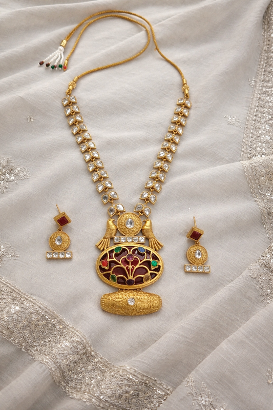 Vintage-Fusion Kundan Polki Necklace Set-G351700