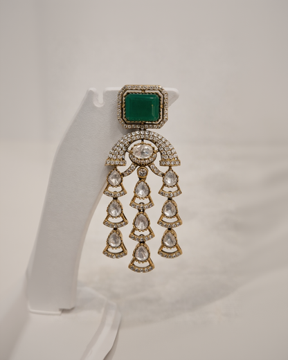 Heirloom Style Green Stone and Diamond Dangling Earrings-G351600