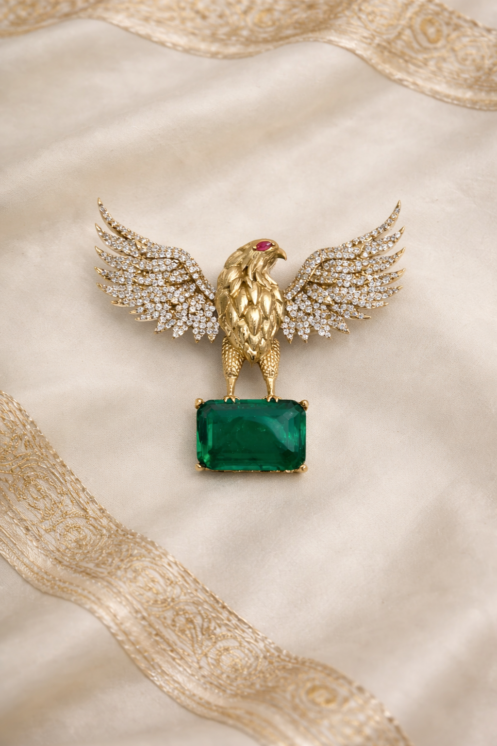 Eagle Diamond Emerald Brooch-G351400