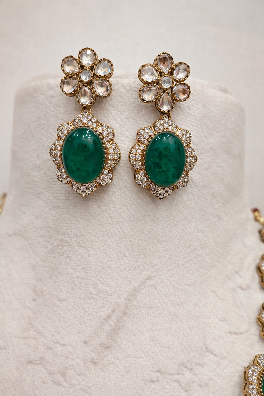 Emerald & Kundan Polki Gold Finish Necklace Set