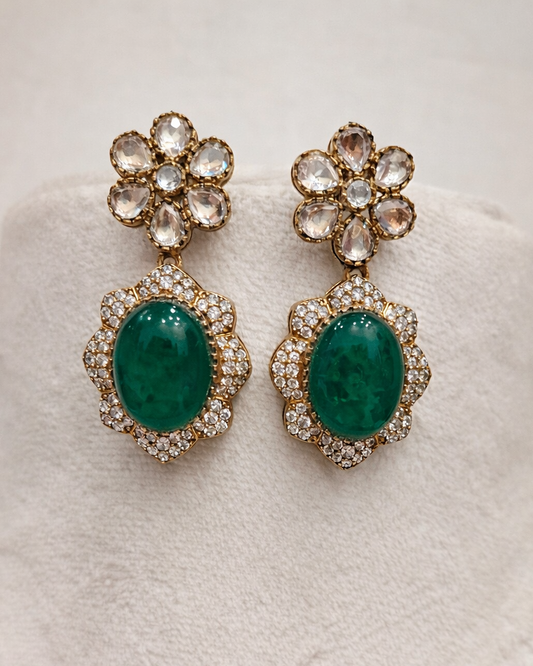 Emerald & Kundan Polki Gold Finish Necklace Set-G3510800
