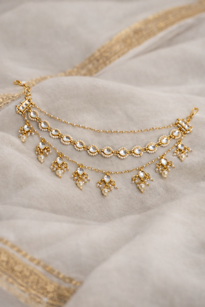 Gold-Toned Kundan & Pearl Ear Chains(Set of 2)