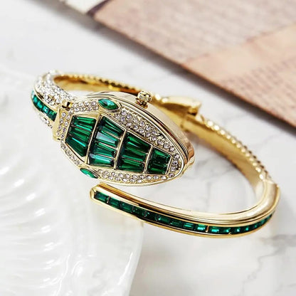 Luxury Emerald Green Crystal Snake Bracelet Watch for Women-G35800