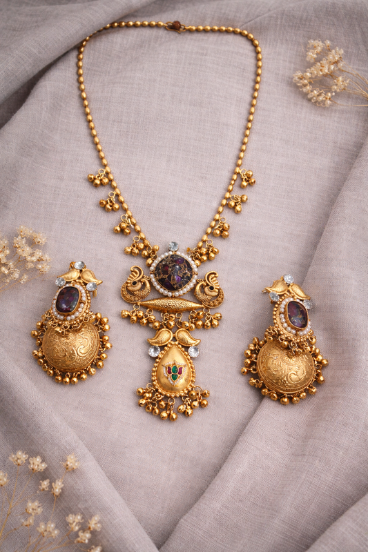 Fusion Navratri Special Gold Plated Necklace Set-G352700