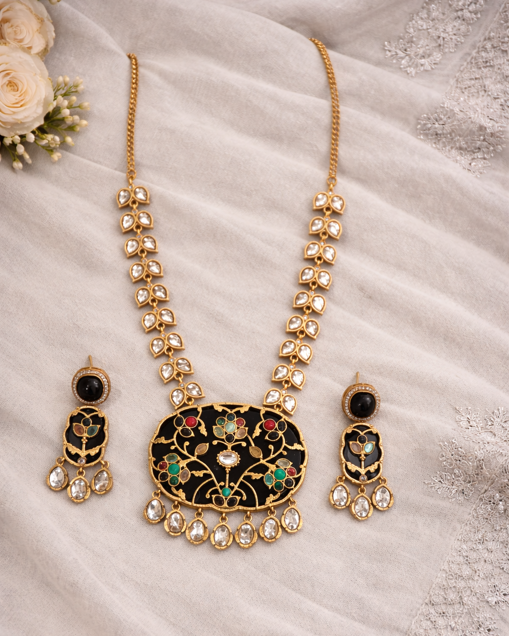 Vintage-Inspired Statement Kundan Necklace Set-G352100