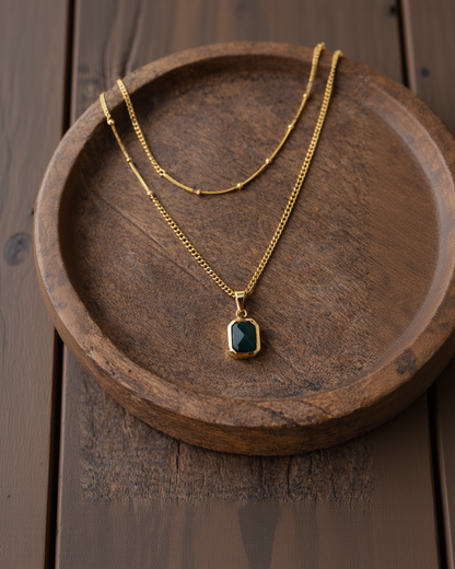 Anti-Tarnish Gold & Emerald Statement Necklace-G35300