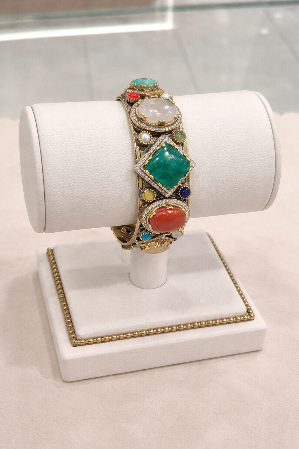 Vintage-Inspired Natural-Gemstone Gold Cuff Bracelet-G352200