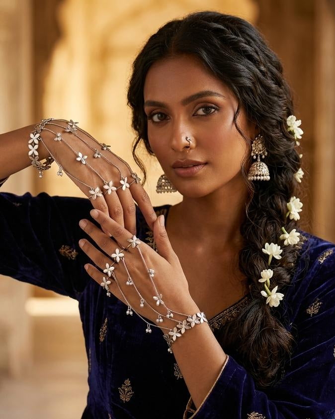 Flower Pearl Haath Phool Bracelet set - (Pair)-G352000