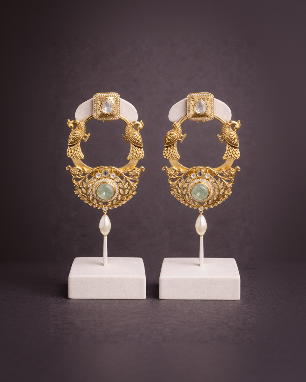 Peacock Mossonite & Mint Green Stone Drop Earrings"-G352700
