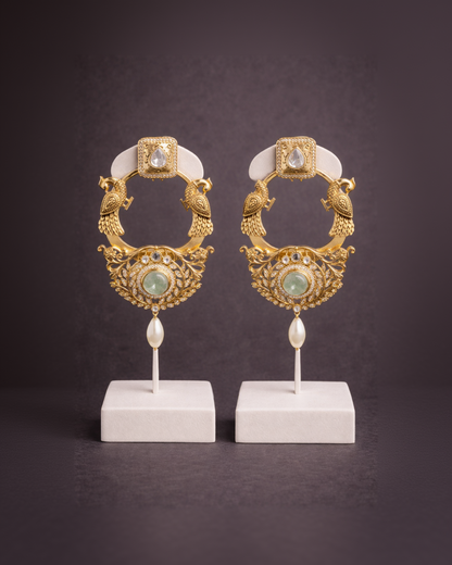 Peacock Mossonite & Mint Green Stone Drop Earrings"-G352700