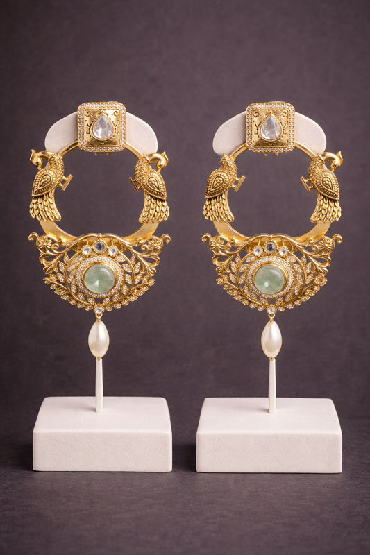 Peacock Mossonite & Mint Green Stone Drop Earrings"-G352700