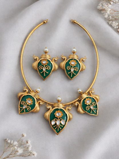 Fusion Emerald Green Enamel Hasli Necklace Set-G352100