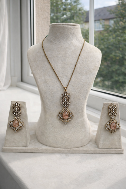 Victorian Pink Stone Pendent Set