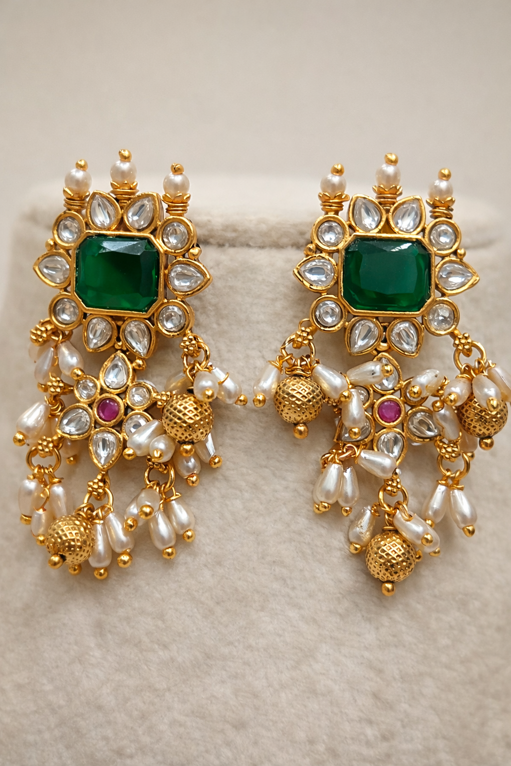 Elegant Polki and Rice Pearl Bridal Jewelry Set