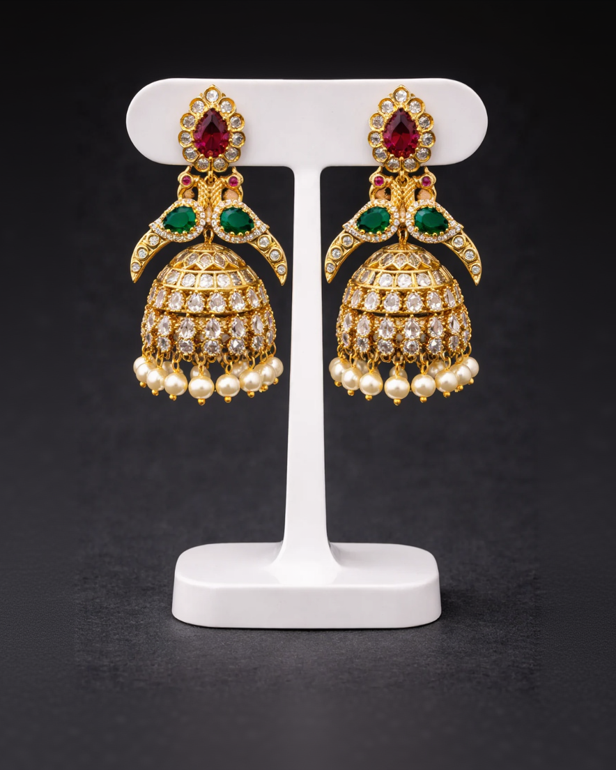 Victorian & Kemp Stone Peacock Jhumka Earrings-351600