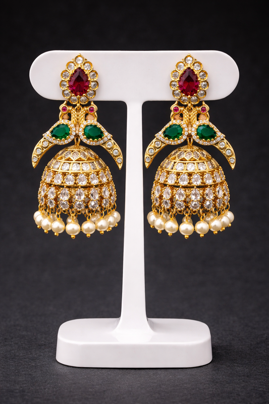 Victorian & Kemp Stone Peacock Jhumka Earrings-351600