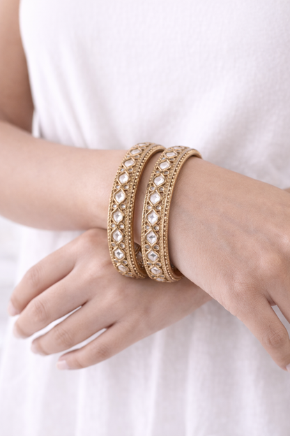 Gold-Plated Kundan Polki Bangle Set